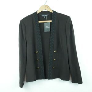 Ming Wang Womens XS Open Cardigan Career Jacket Chocolate Brown Gold Buttons